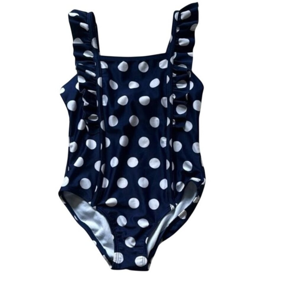 Navy Blue & White Polka Dot Girls Ruffle Swimsuit XS/4-5 Cat & Jack